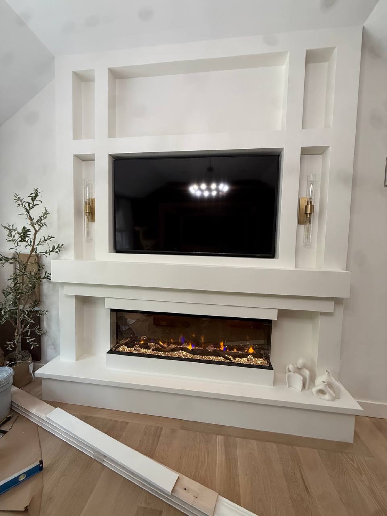 Custom fireplace media wall built-ins