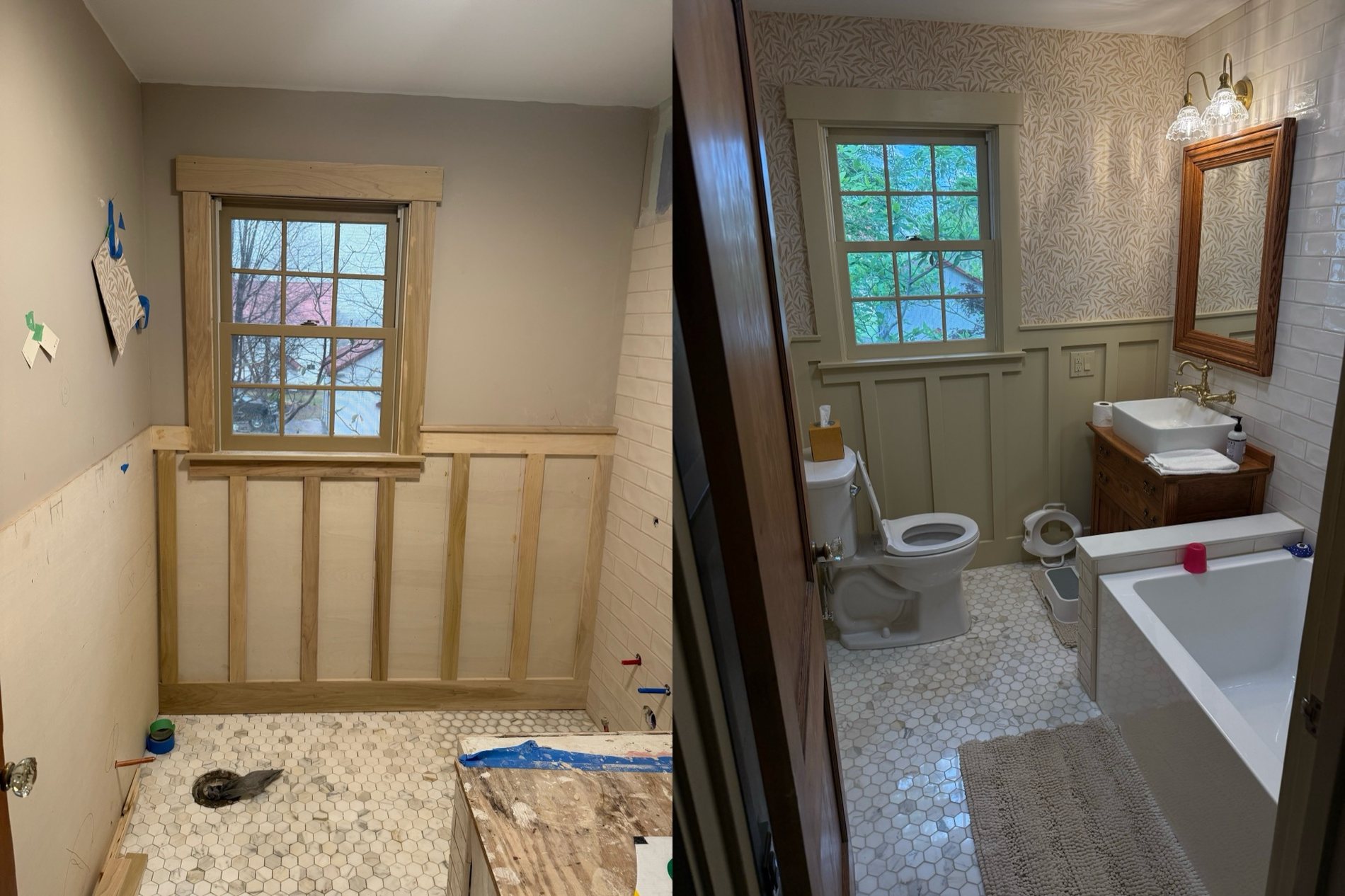 Full bathroom remodel before and after